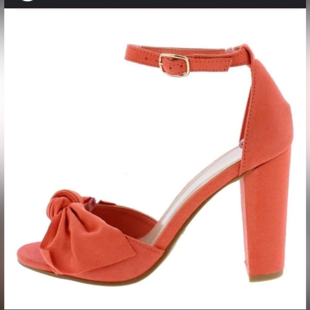 Coral Bowtie Block Heel Sandals